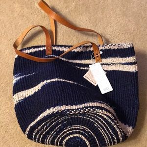 Eileen Fisher Indigo Blue & White Sisal Bag